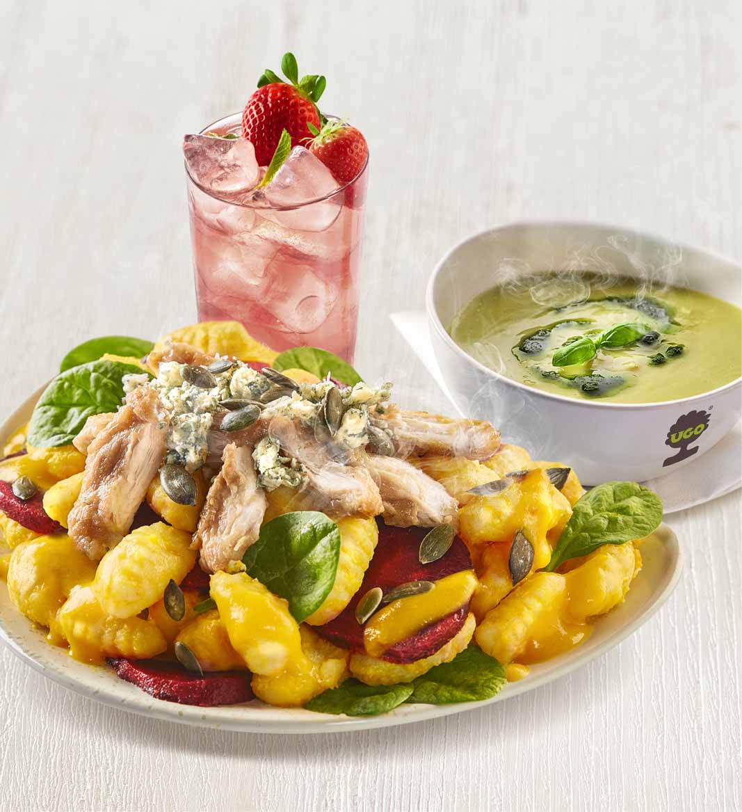 Menu noky s modrým sýrem a dýňovou omáčkou